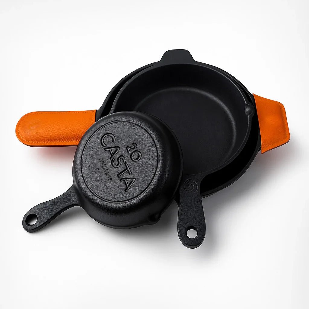 🧑‍🍳 CASTA Starter Bundle : 3 Skillets & 3 Leather Handle covers - Casta